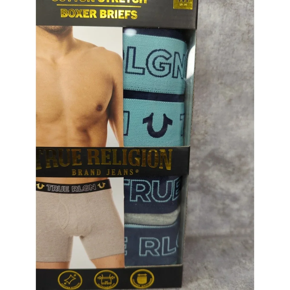True Religion Men's Medium (32-34) Cotton Stretch Boxer Briefs 4-Pack Multicolor